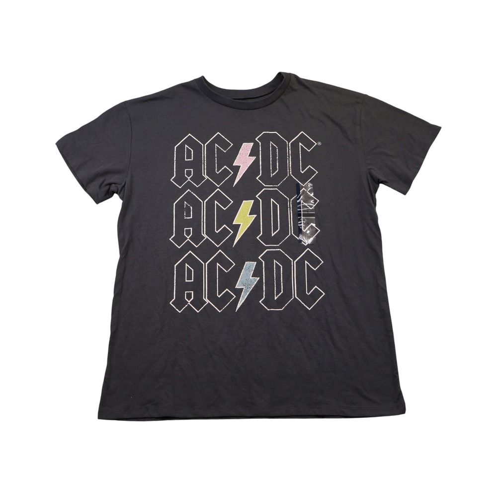 AC/DC Mens Large T-Shirt Charcoal Gray Stacked Logo Lightning Bolt Graphic